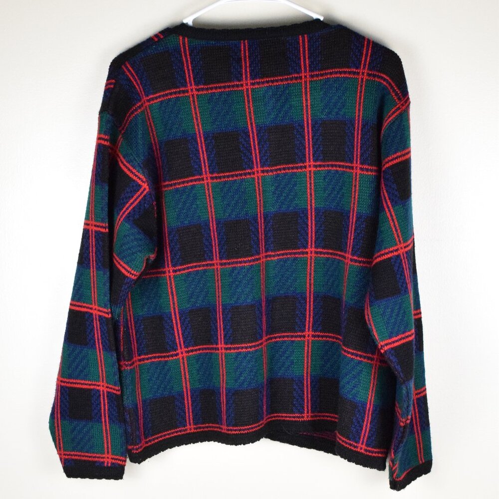 Vintage Womens 90's Holiday Plaid Cozy Knit Cardigan Sweater Christmas Winter XL - Picture 6 of 7